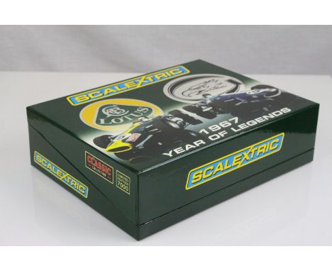 Boxed Scalextric ltd edn C2923A 1967 Year of Legends two slot car set, with certificate, in excellent condition with outer tr