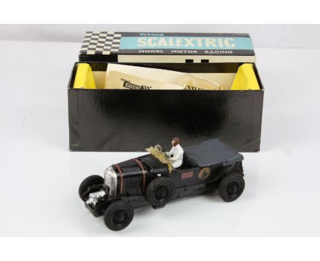 Boxed Triang Scalextric MM/C64 Bentley slot car in black, with driver, correct colour spot to box, some wear, gd overall 