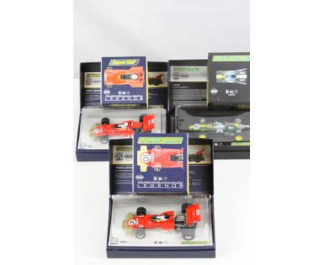 Three boxed ltd edn Scalextric &amp; Superslot Legends slot cars to include C4068A Lotus 25, C3542a Team Lotus Type 72c Joche