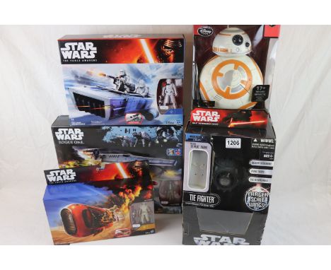 Star Wars - Five boxed Star Wars vehicle and figure sets to include 3 x Disney Hasbro The Force AWakens Rey's Speeder Jakku, 