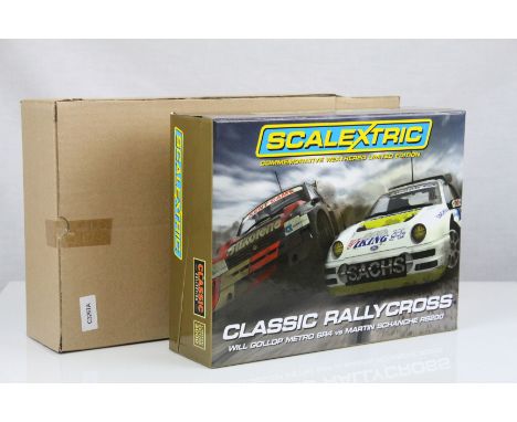 Boxed ltd edn Scalextric C3267A Commemorative Weathered Classic Rallycross Will Gollop Metro 6R4 vs Martin Schanche RS200 slo