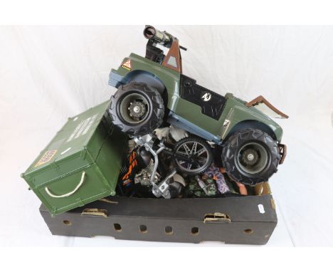 A collection of Action Man figures and accessories to include four figures and three vehicles together with other accessories