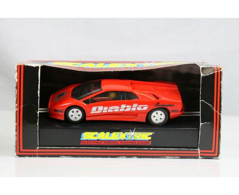 Nine boxed Scalextric slot cars to include C347 BMW M1, C468 Sauber Mercedes, C451 Lamborghini Diablo red, C197 Alfa Romeo 15