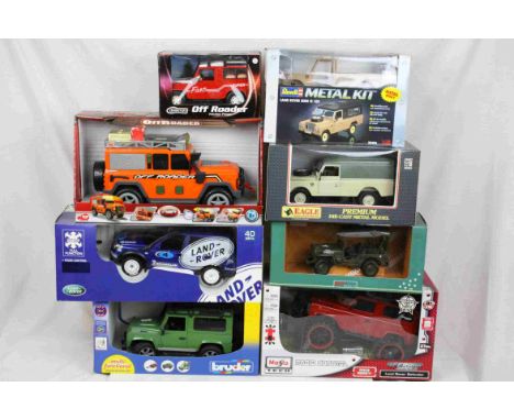 8 boxed diecast/plastic model vehicles to include 28404 1:18 Revell Land Rover Serie III 109, 1:16 Bruder Land Rover Defender