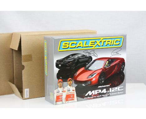Boxed ltd edn Scalextric C3171A McLaren MP4-12C configured by Lewis Hamilton &amp; Jenson Button slot car set with certificat