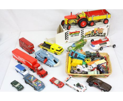 Quantity of play worn diecast models to include Dinky Spectrum Pursuit Vehicle, Corgi Comics Lunar Bug, Dinky 351 UFO Interce