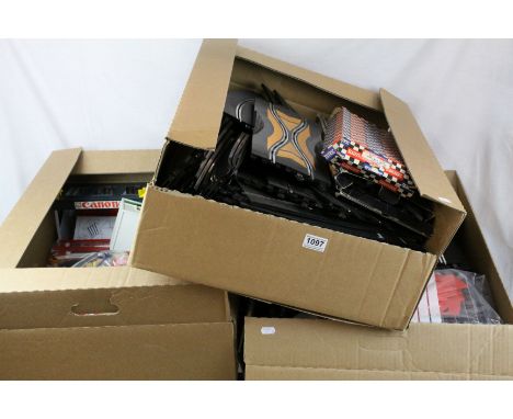 Large collection of Scalextric accessories to include Triang trackside buildings, trackside figures, boxed C190 Twin Track Pi
