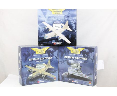 Three boxed Corgi 1:144 The Aviation Archive ltd edn diecast models to include Military 48405 C130 K, C1 Hercules RAF Desert 