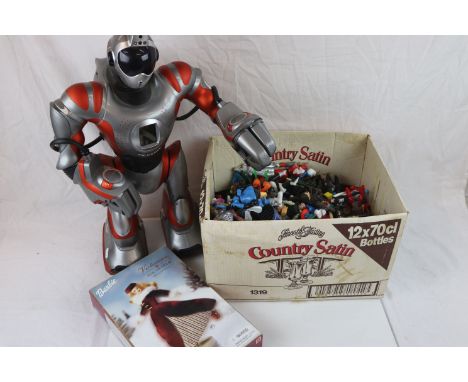 Large group of plastic figures circa 1990s onwards to include Batman, Spiderman, Disney, Smurfs etc plus a large plastic robo