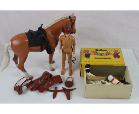 Boxed Pelham Puppet Muffin the Mule plus a Marx Jay West figure with horse