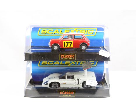 Two cased Scalextric Classic Collection slot cars to include C2811 Chaparral 2F No 1 and C2807 Mini Cooper Classic R.Aaltonen