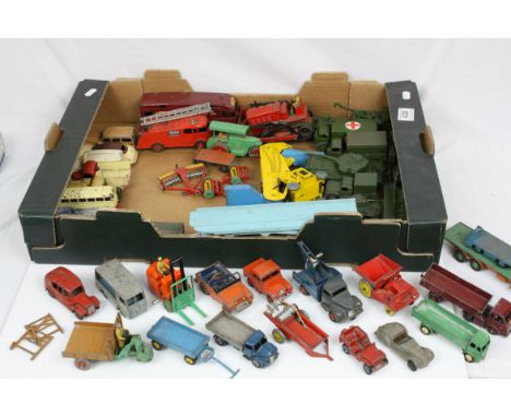 44 Mid 20th C Dinky diecast models to include commercial, military, farming and road, play worn