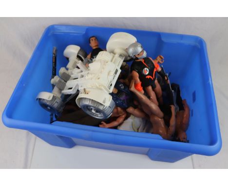 14 Hasbro Action Man figures plus accessories to include weapons. dog, Lunar Roving Vehicle etc