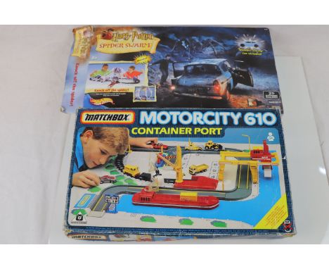 Two boxed diecast model play sets to include Matchbox Motorcity G10 Container Port and Hot Wheels Harry Potter Spider Swarm, 