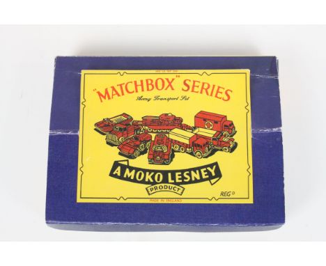 Boxed Matchbox Lesney Army Transport Set of diecast models, play worn, complete in reproduction box