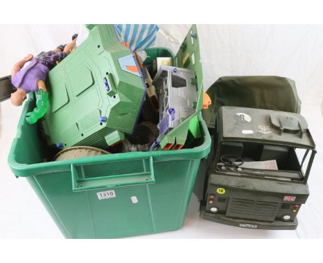 A mixed collection of toys to include action man figure and vehicle together with a collection of plastic soldiers and other 