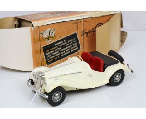 Boxed V Models electric self contained MG Series TF plastic model in white, play worn with damaged box