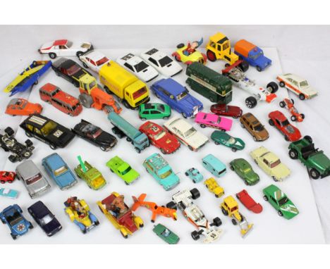 Collection of play worn diecast and plastic models mainly from the 1960s / 70s to include Corgi, Dinky, Matchnbox etc featuri