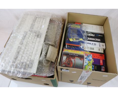 Retro Gaming - Commodore Amiga A1200 and Commodore Amiga A500 with cover, power cables, mice, expansion floppy &amp; CD disc 