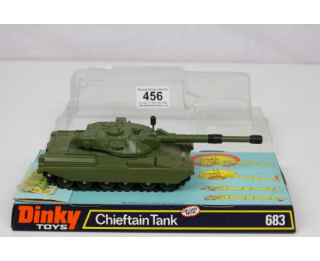 Boxed Dinky 683 Chieftain Tank diecast model, diecast vg, gd box and box window, with 6 x missiles