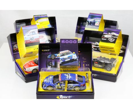 Five boxed ltd edn Scalextric slot cars to include C2504A Maserati Coupe Cambiocorsa, C2474A Opel Astra V8 Coupe, C2630A Mase