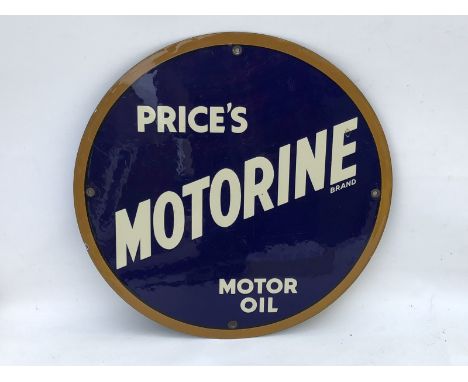 A Price's Motorine Motor Oil circular enamel sign, in near mint condition, 14 1/4" diameter.