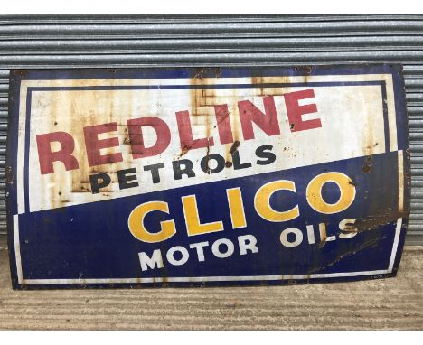 A large Redline Petrols and Glico Motor Oils rectangular enamel sign, 84 x 48".