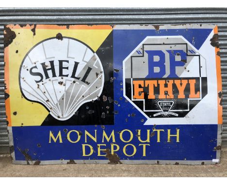 A rare Shell and BP Ethyl part pictorial 'Monmouth Depot' rectangular enamel sign, 72 x 48".