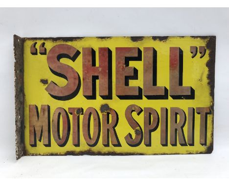 A Shell Motor Spirit double sided enamel sign with hanging flange by Bruton of Edmonton, 21 x 30". 