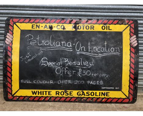 An unusual En-Ar-Co Motor Oil and White Rose Gasoline rectangular enamel sign with chalk board to the centre, 57 1/2 x 37 1/2