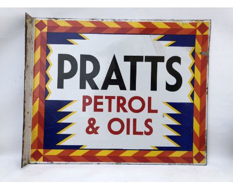 A Pratts Petrol and Oils double sided 'harlequin' enamel sign with hanging flange by Bruton of Palmers Green, in excellent co