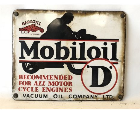 A Mobiloil 'D' grade pictorial enamel sign, 11 1/4 x 9 1/4".