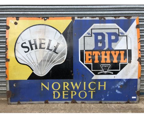 A rare Shell and BP Ethyl part pictorial 'Norwich Depot' rectangular enamel sign, 72 x 48".