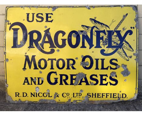 A Dragonfly Motor Oils and Greases rectangular enamel sign, 48 x 36".