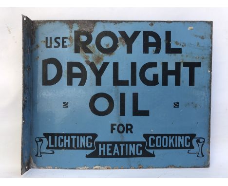 A Royal Daylight 'For heating, cooking and light' double sided enamel sign with hanging flange, 24 x 18".