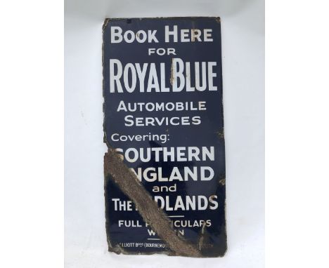 A Royal Blue Automobile Services booking office rectangular enamel sign, 18 x 35 3/4".