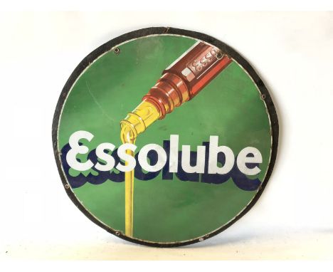 An Essolube pictorial circular enamel sign mounted on a board, 26" diameter.