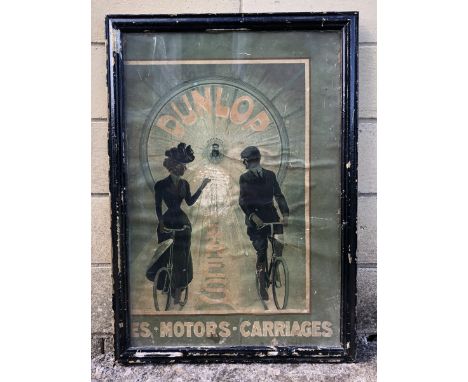A rare and early Dunlop Tyres pictorial showcard depicting two cyclists, 19 3/4 x 27 1/2". 
