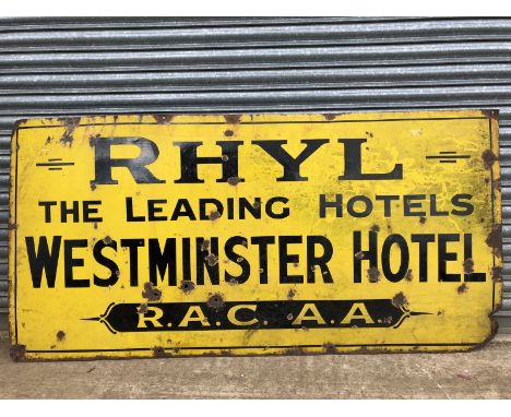 A rectangular enamel sign advertising Rhyl - The Leading Hotels Westminster Hotel R.A.C.A.A. 72 x 35".