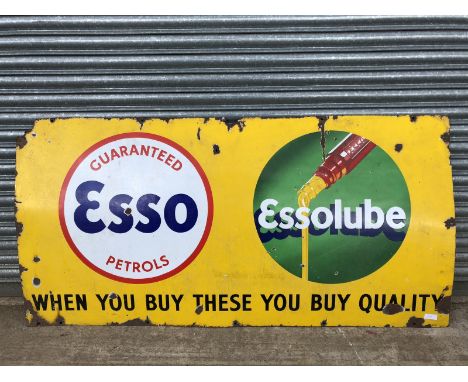 A rare Esso rectangular enamel sign promoting Esso and Essolube dated May 1935, 72 x 36".