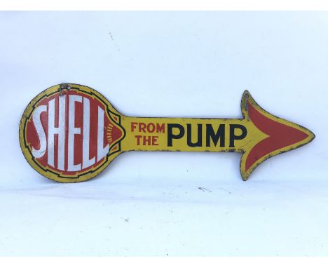 A rare Shell double sided enamel directional arrow, in very good original condition.