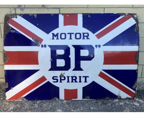 A BP Motor Spirit Union Jack enamel sign by Patent, 54 x 36". 