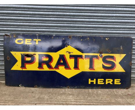 A Get Pratt's Here rectangular enamel sign by Franco, 72 x 30".