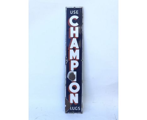 A Champion Plugs narrow enamel sign dated 1913, with good gloss, 4 x 24 1/2".