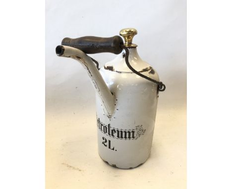 A two litre enamel petroleum kettle.