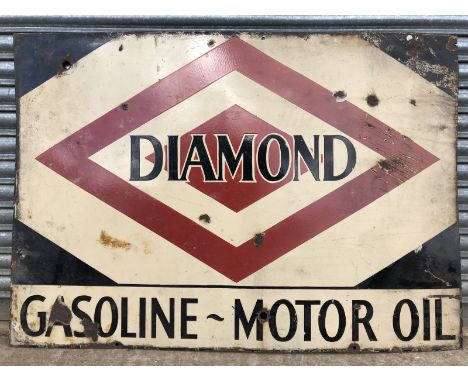 An unusual Diamond Gasoline - Motor Oil double sided rectangular enamel sign, 51 1/2 x 36".