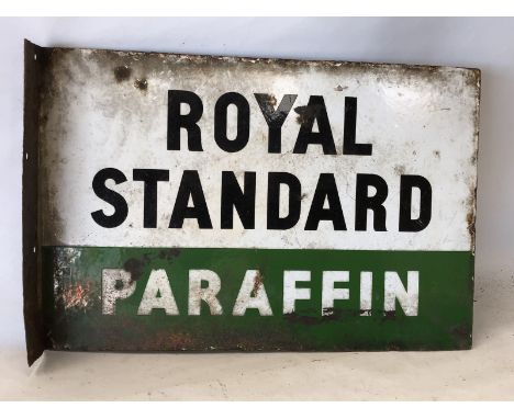 A Royal Standard Paraffin double sided enamel sign with hanging flange, 18 x 12". 