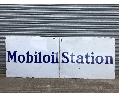A Mobiloil Station two piece enamel sign, 80 x 30" overall.