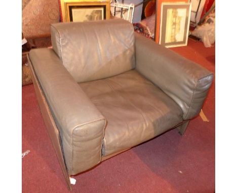A vintage Matteo Grassi grey leather armchair 