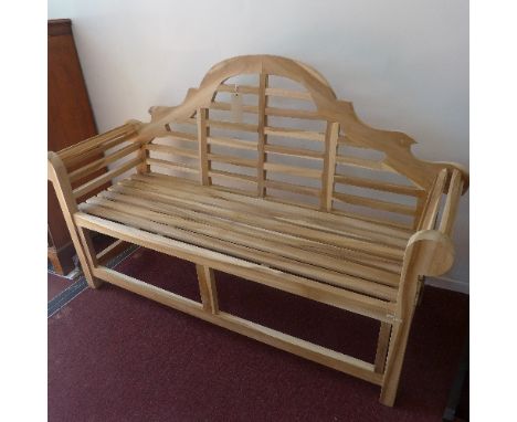 A Lutyens style teak garden bench, H.105 W.164 D.55cm 